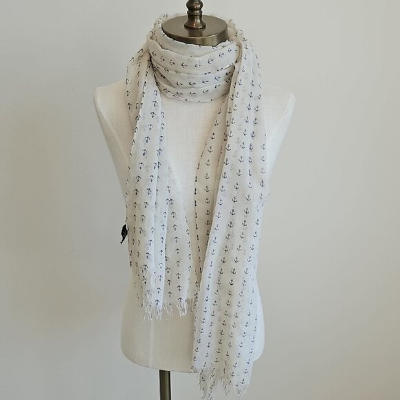 JCREW Cream Scarf with Anchor Print - Picture 1 of 3
